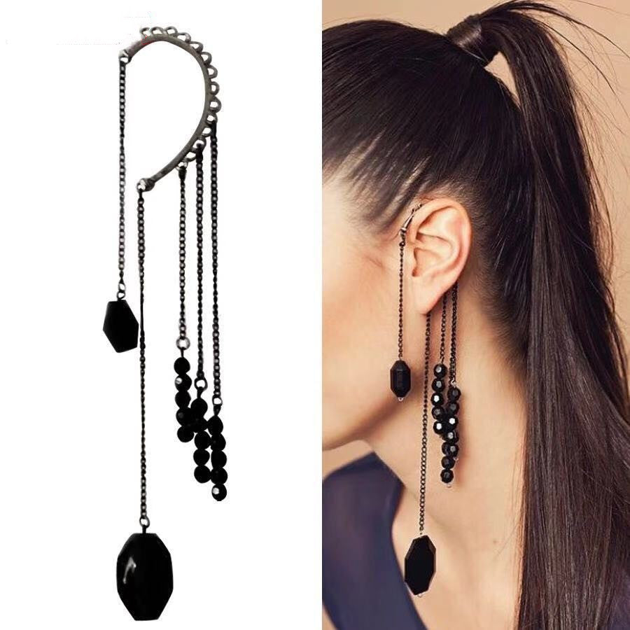 Black Beads Ear Cuff Earring Women Jewelry Mom Gift Everyday Wear Earrings