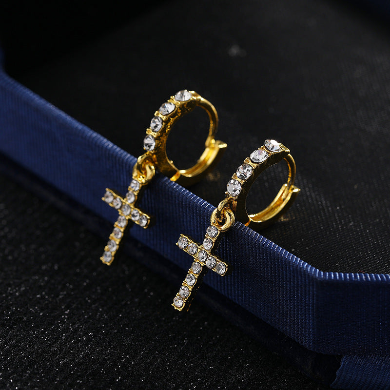 Rhinestone Cross Dangle Earrings Jewelry Accessories Girls Fashion Accessory