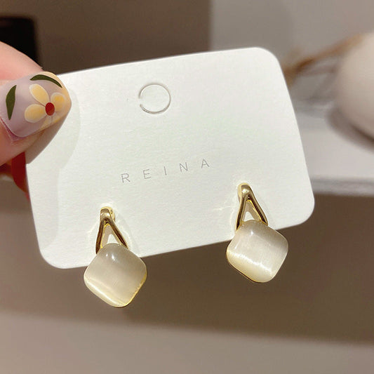 Faux Opal Square Stud Earrings Accessories Gift Women Girl Fashionable Jewelry