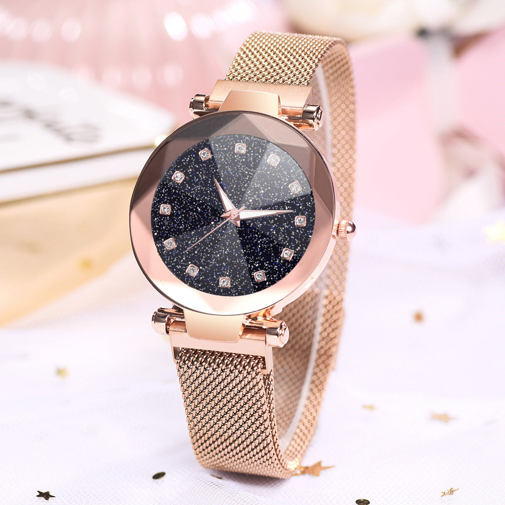 Women's Watch Square Diamond Rhinestone Starry Sky Face Ladies Casual Fashion Watch Set Bracelet Watch