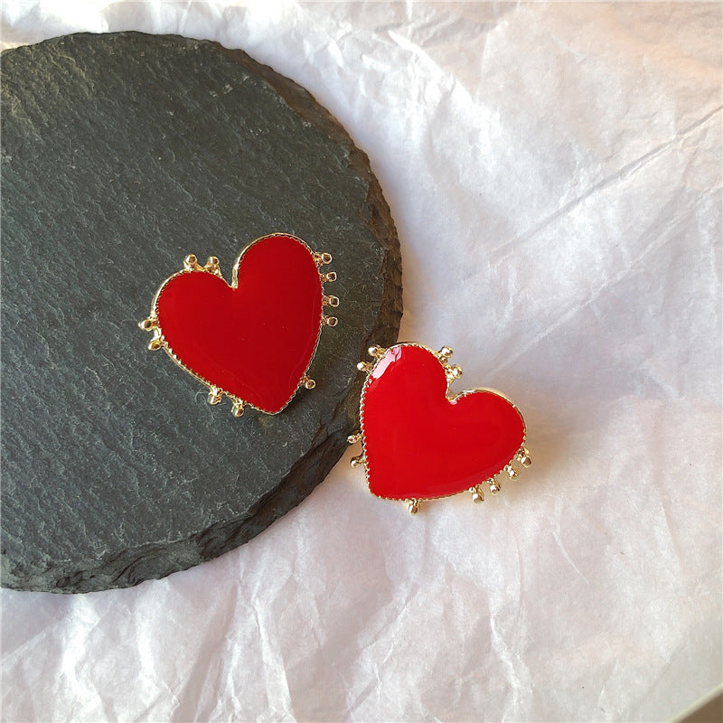 Red Heart Stud Earrings Fashion Jewelry for Girls Women Gift Accessories