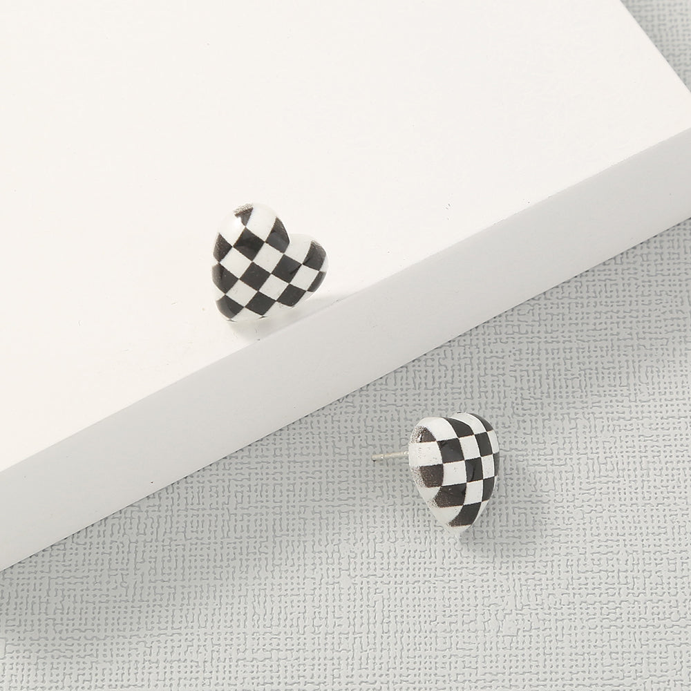 Black and White Plaid Stud Earrings Women Jewelry Mom Gift Everyday Wear