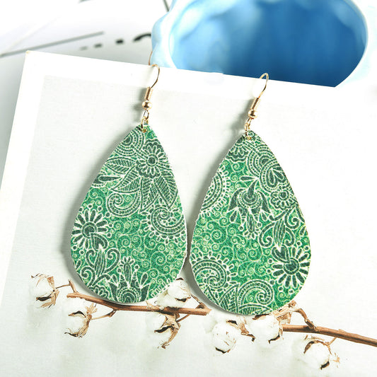 Women's Pu Retro Faux Leather Double-sided Print Earrings