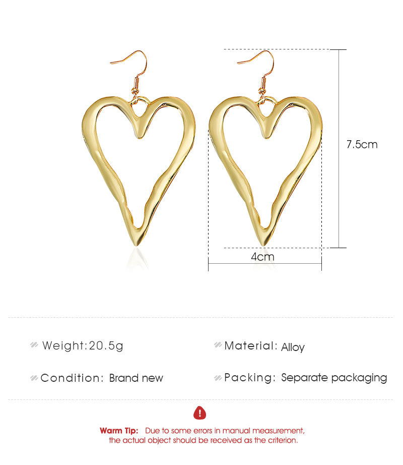 Large Heart Design Ear Drop Earrings Dangle Women Fashion Jewelry Gift for Her