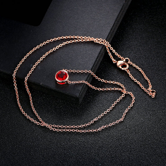 Necklace for Women Simple Style Cubic Zirconia Pendant Necklace Rose Gold Color Fashion Jewelry Birthday Gift