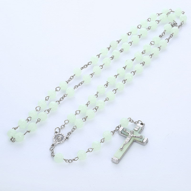 Acrylic Glow-in-the-dark Rosary Cross Necklace Christian