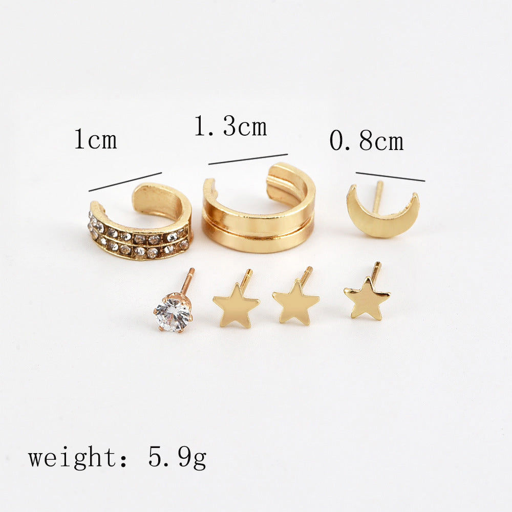 7pcs Set Star Stud Earrings Ear Cuff Women Jewelry Mom Gift Everyday Wear