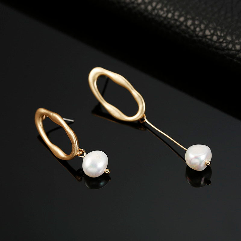 Asymmetric Faux Peal Ear Drop Earrings Dangle Women Fashion Jewelry Gift for Her