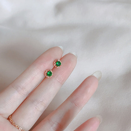 Minimalistic Green Mini Stud Earrings Cut Asymmetric Mini Earrings Ear Piercing