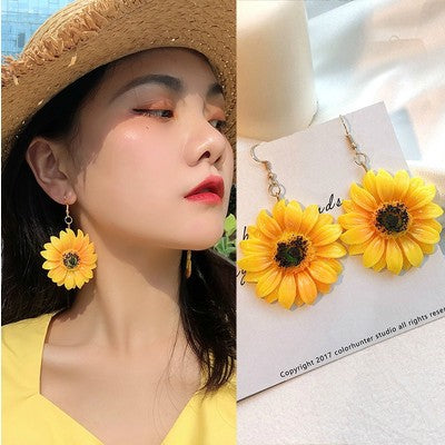 Yellow Sunflower Flower Drop Earrings Dangle Women Fashion Jewelry Gift for Her