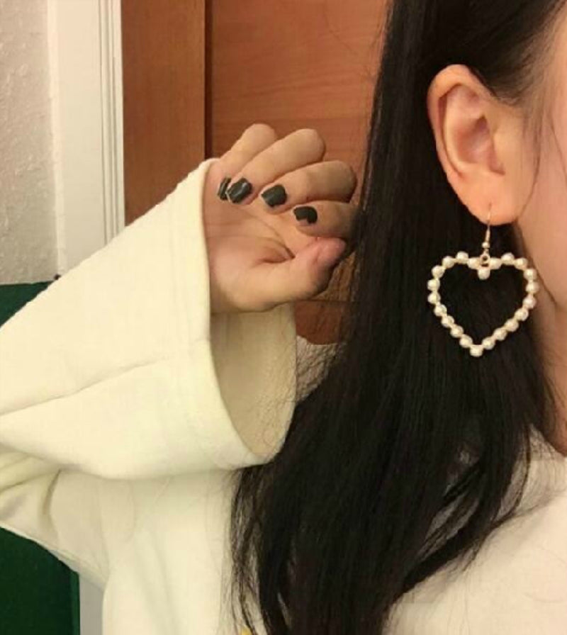 Imitation Pearl Heart Drop Ear Dangle Fashion Earrings for Women Party Jewelry