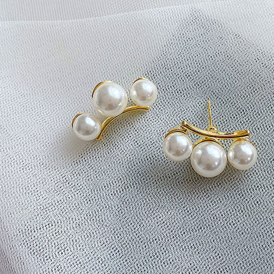 Pearl Line Stud Earrings for Girls Women Stud Jewelry Gift Accessories