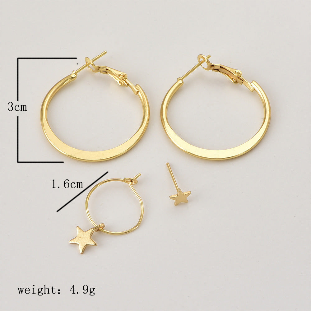 4pcs Star Stud and Hoop Earrings Women Jewelry Gift for Her Accessories