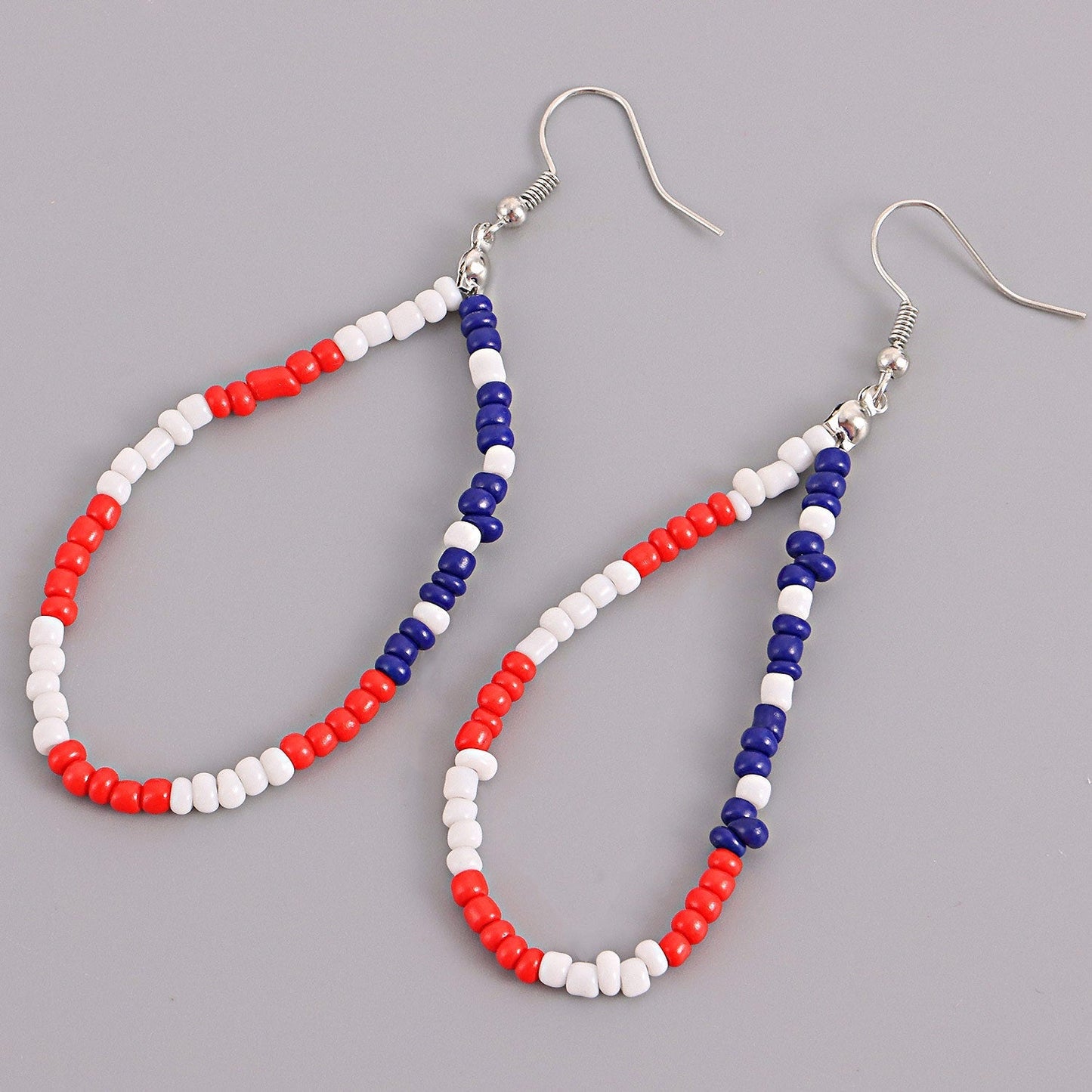 Red Blue White Beaded Dangling Drop Earring Women Girls Gifts Jewelry Accessories