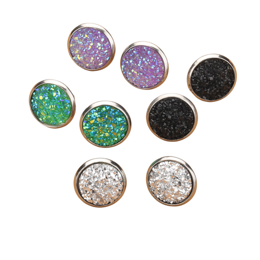 4pairs Glitter Round Stud Earrings for Women Girls Ear Studs Jewelry Gift