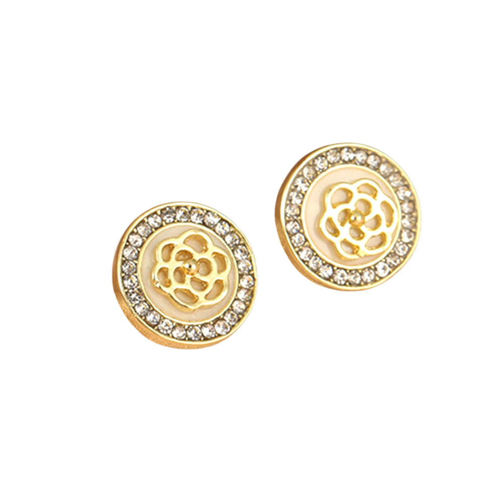 Rhinestone Decor Round Stud Earrings for Women Girls Ear Studs Jewelry Gift