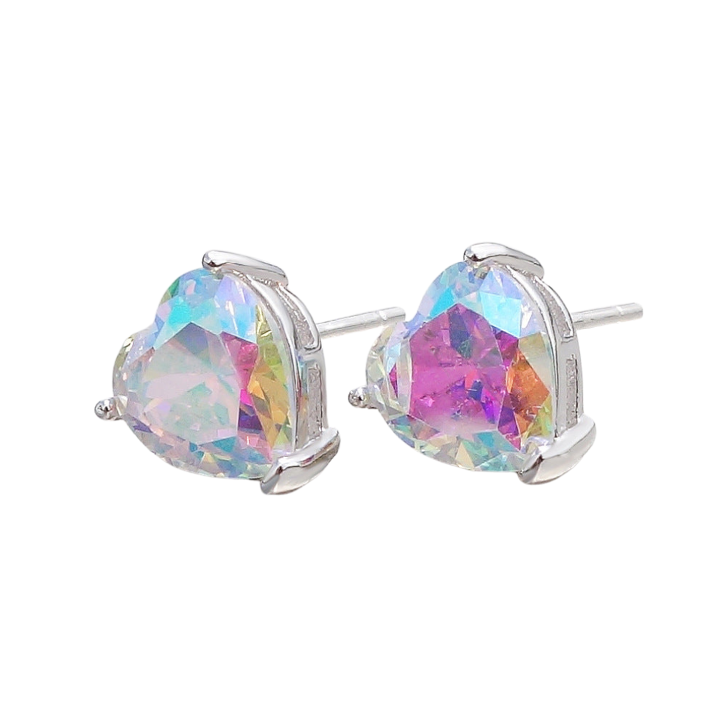 Holographic Heart Crystal Stud Earrings Fashion Women Female Earrings Piercing