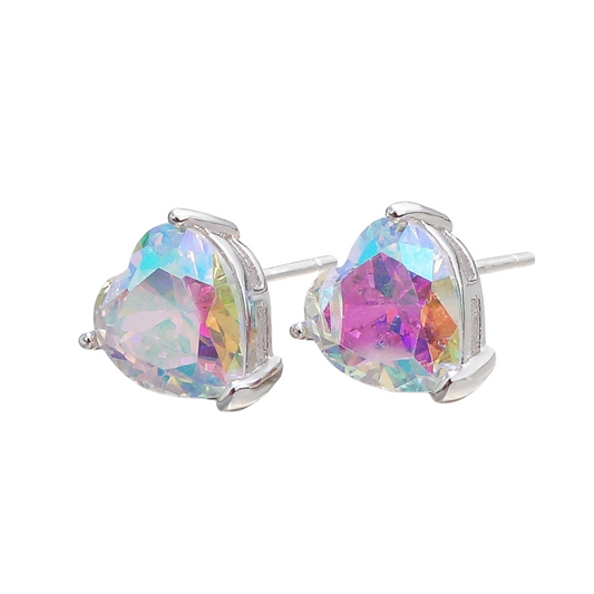 Holographic Heart Crystal Stud Earrings Fashion Women Female Earrings Piercing