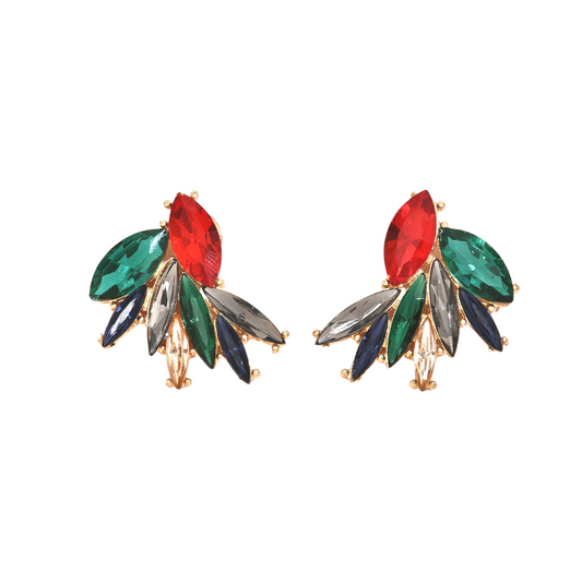 Red Green Rhinestone Decor Stud Earrings for Women Girls Ear Studs Jewelry Gift