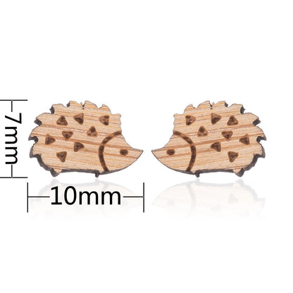 Wooden Hedgehog Stud Earrings Women Charm Stud Jewelry Birthday Holiday Gifts