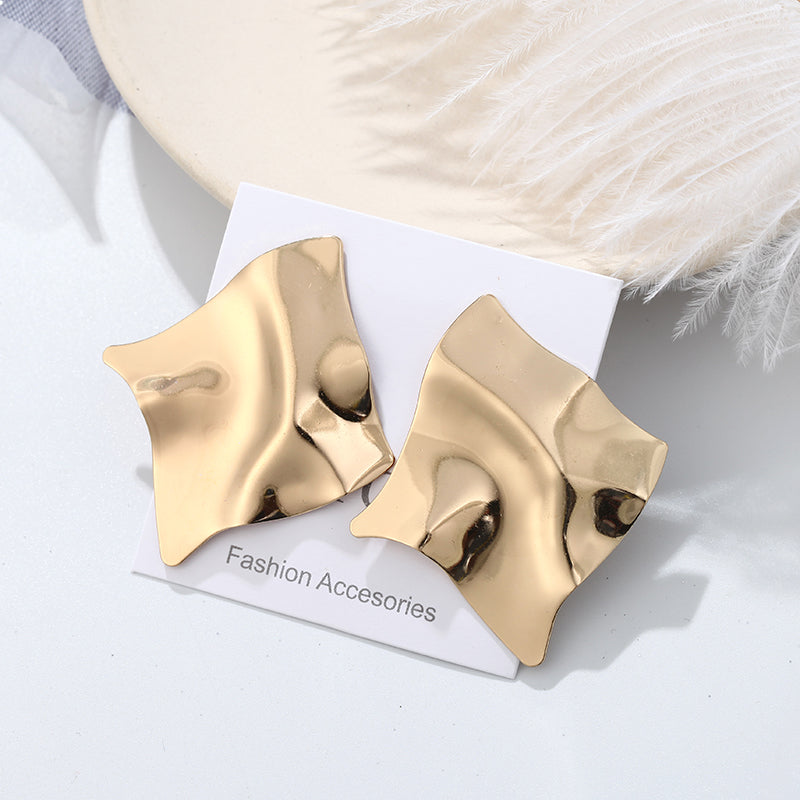 Bended Pattern Metallic Stud Fashion Earrings Women Girls Ear Studs Jewelry Gift