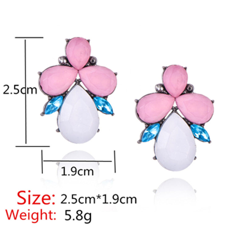 Pink Blue White Crystal Studs Earrings Special Gift for Women Girl Fashion