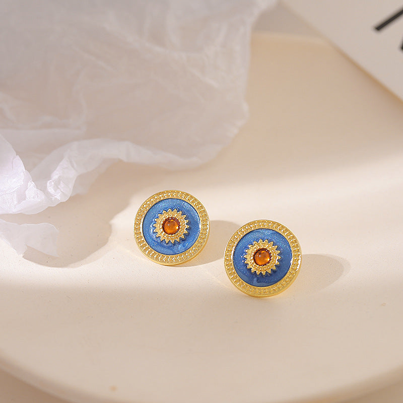 Circle Sun Stud Earrings for Girls Women Stud Jewelry Gift Accessories