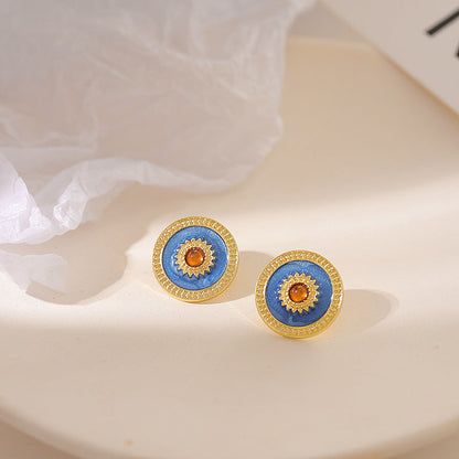 Circle Sun Stud Earrings for Girls Women Stud Jewelry Gift Accessories
