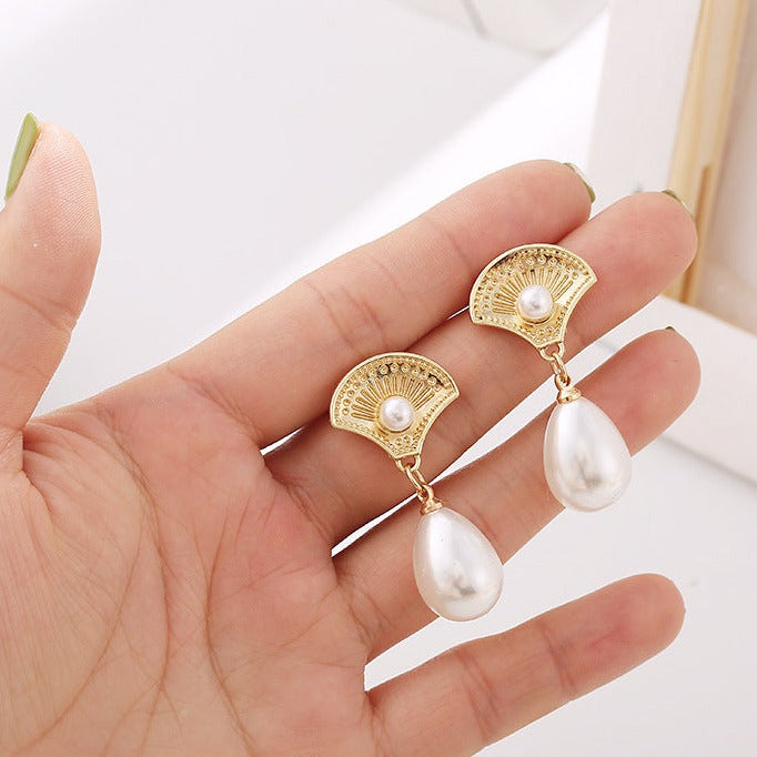 1 Pair Fan Faux Pearl Drop Earring Women Jewelry Mom Gift Everyday Wear Earrings