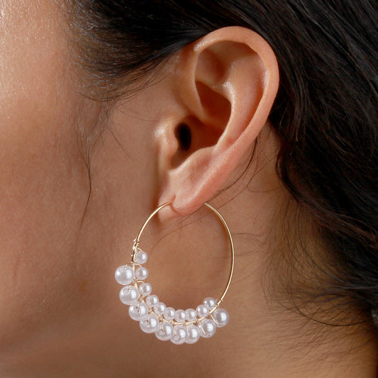 Imitation Pearl Hoop Earring Women Jewelry Mom Gift Everyday Wear Earrings