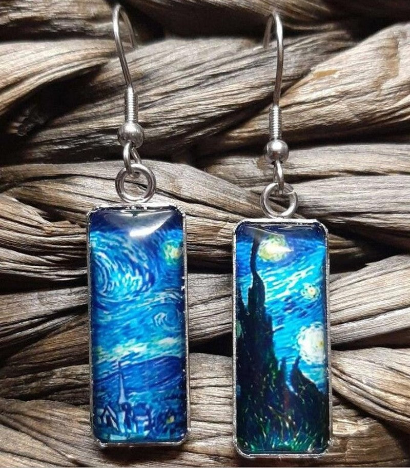 Blue Painting Design Drop Earrings Cute Dangle Earrings Women Jewelry Gift for Her