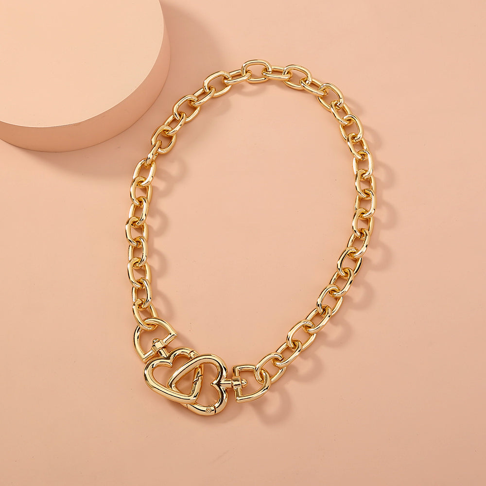 Europe and America Electroplating Big Heart Big Necklace