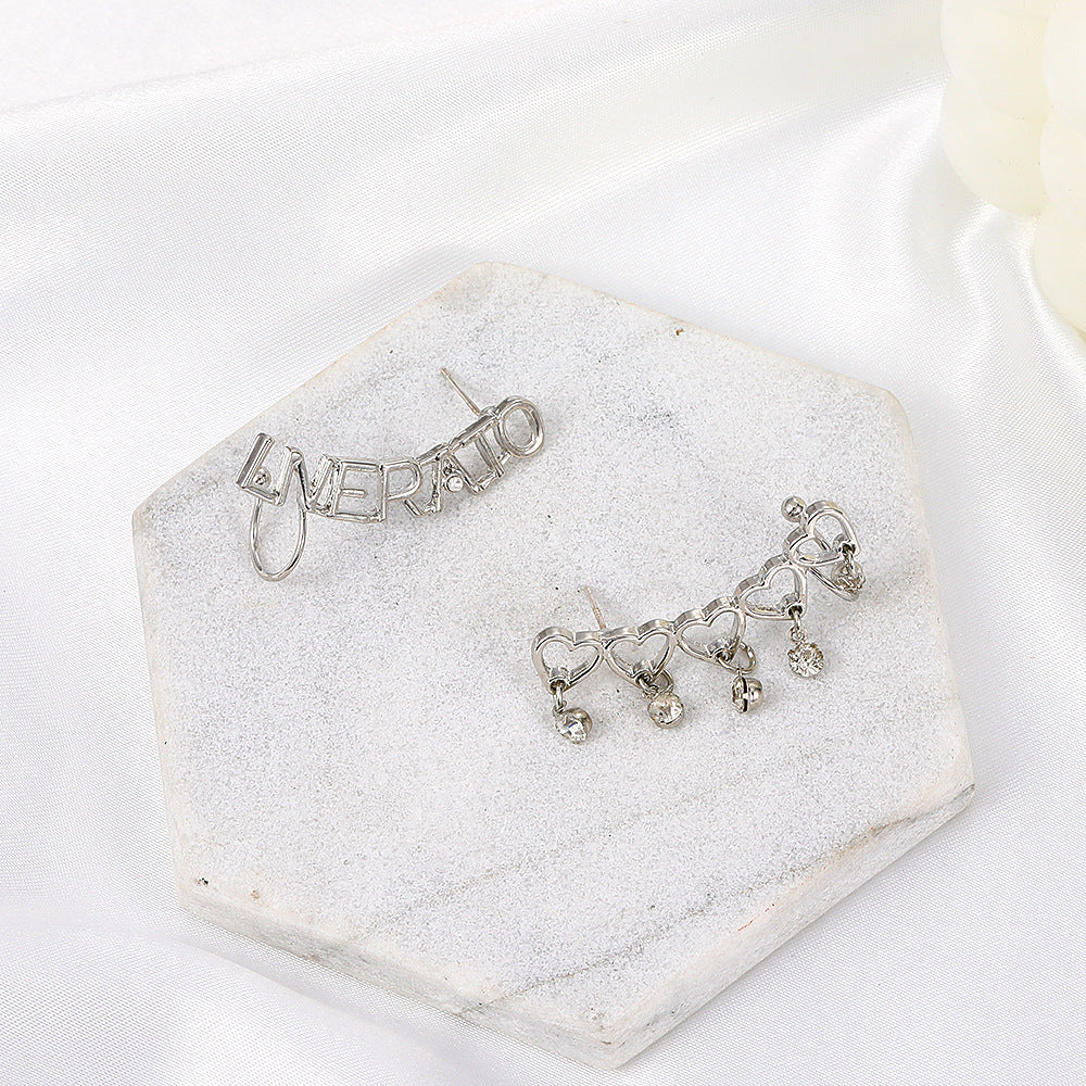 Five Hearts Ear Climber Stud Earrings Women Charm Stud Jewelry Birthday Holiday