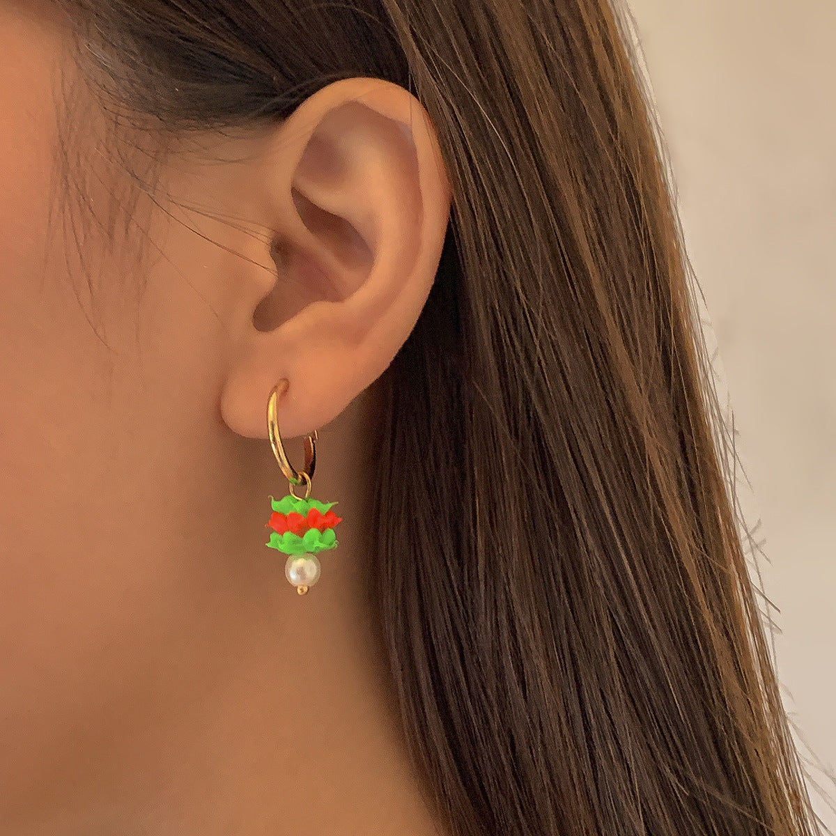 Green Red Detail Drop Earrings Cute Dangle Earrings Women Jewelry Gift for Her