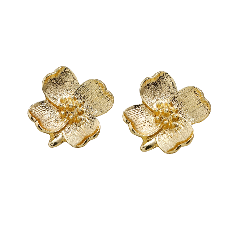 Metallic Flower Decor Stud Earrings for Women Girls Ear Studs Jewelry Gift