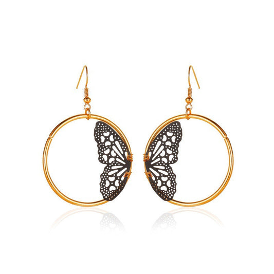 Butterfly Wings Circle Dangle Fashion Earrings for Women Stylish Party Jewelry Gift