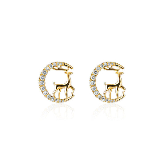 Moon deer Stud Earrings Accessories Gift Women Girl Fashionable Jewelry