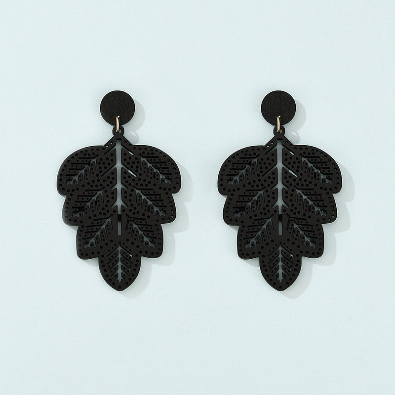 Wooden Black Leaf Drop Earrings Women Jewelry Mom Gift Everyday Wear Earrings