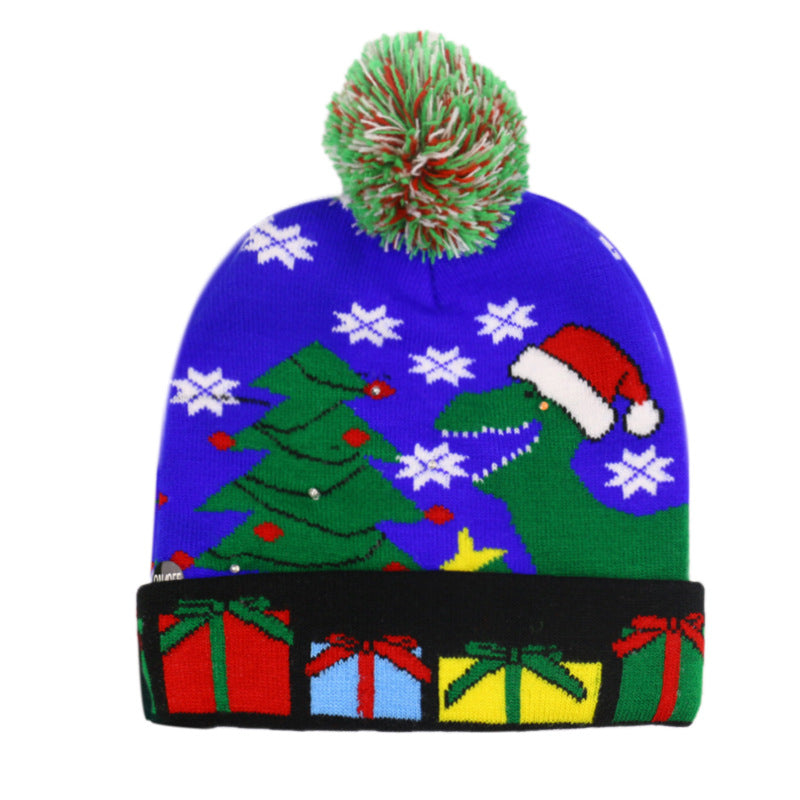 Snowman Elk Christmas Tree Flanged Ball Knit Cap