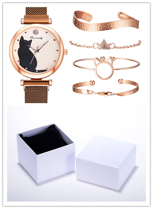 Women's cat watch bracelet set