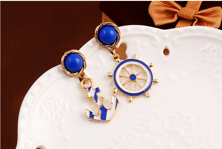 Blue Anchor Drop Ear Dangle Fashion Earrings for Women Party Jewelry Gift