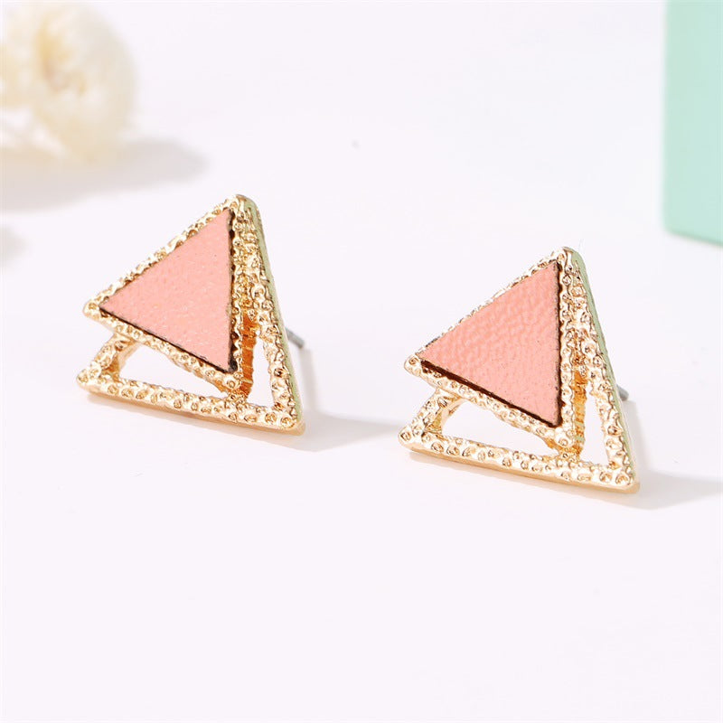 Pink Triangle Stud Earrings for Girls Women Stud Jewelry Gift Accessories