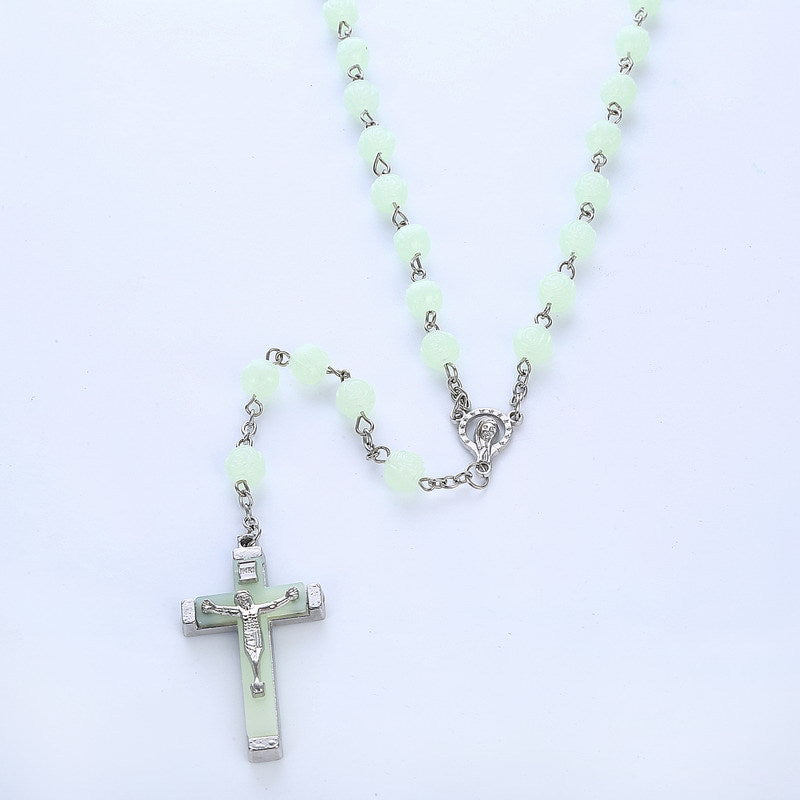 Acrylic Glow-in-the-dark Rosary Cross Necklace Christian