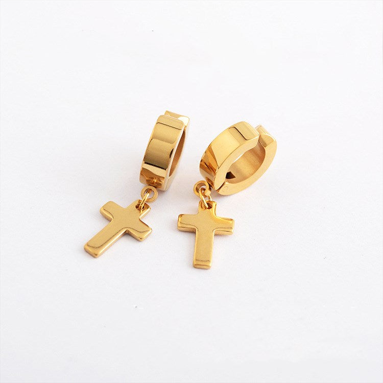 Titanium steel cross earrings