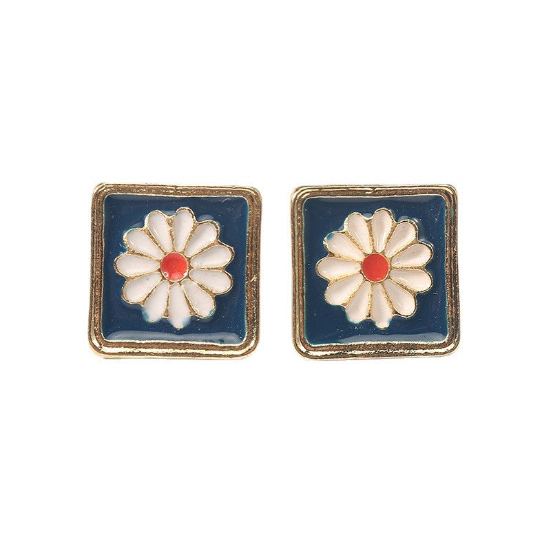 Square Flower Stud Earrings for Girls Women Stud Jewelry Gift Accessories