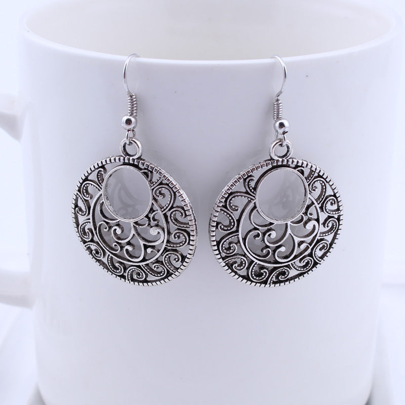 Vintage Wave Round Ear Drop Earrings Dangle Women Fashion Jewelry Gift for Her