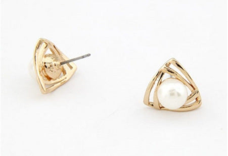 Pearl in Triangle Stud Earrings Women Charm Stud Jewelry Birthday Holiday Gifts