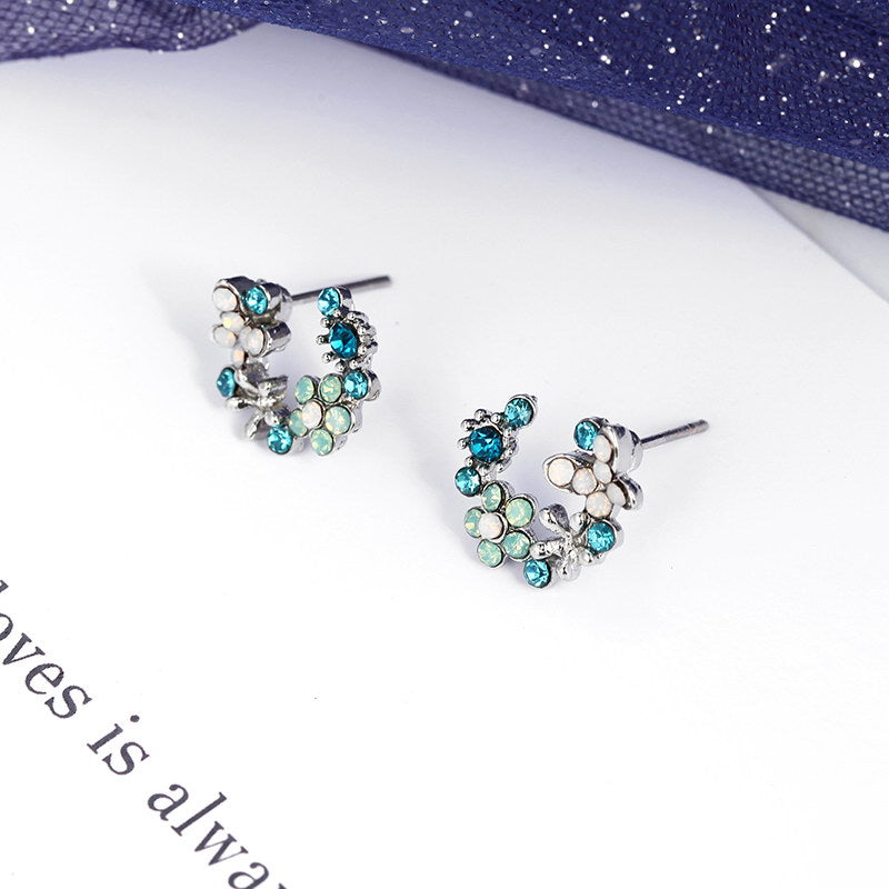 Blue Flower Mix Stud Earrings Women Jewelry Mom Gift Everyday Wear Earrings