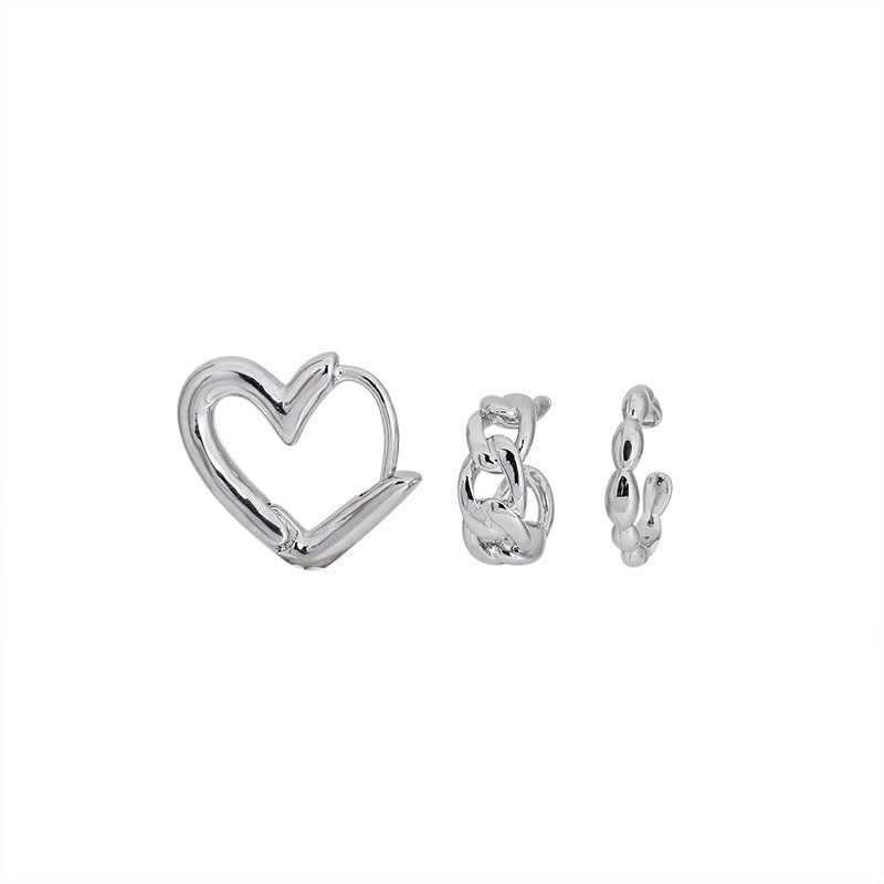 3pcs Set Heart Chain Ear Cuffs Stud Earrings Fashion Women Female Earrings