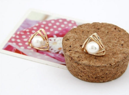 Pearl in Triangle Stud Earrings Women Charm Stud Jewelry Birthday Holiday Gifts